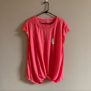 NWT Women’s Croft & Barrow Coral Cap Sleeve Twisted Hem w/ Detailing Tunic XL